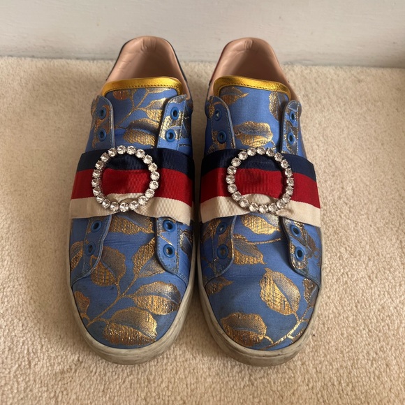 GUCCI Ace Sneakers Crystal Sylvie Blue Lace Size 9.5 | IT 39.5 - Picture 5 of 6